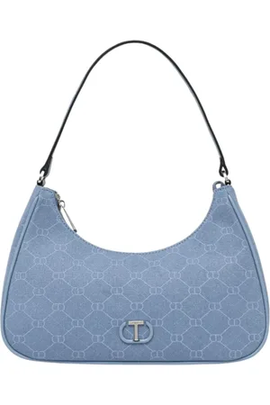 Twin-Set Tassen, Dames, Blauw, ONE Size, Katoen, Blauwe Handtas met Ritssluiting