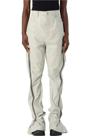 Rick Owens Broeken, Dames, Grijs, W32, Katoen, Grijze Zip Detail Jeans