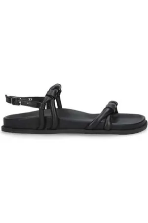 Elena Iachi Schoenen, Dames, Zwart, 39 EU, Essentiële Leren Sandaal met Enkelband