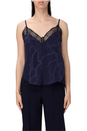 Zadig & Voltaire Tops, Dames, Blauw, M, Blauwe V-Hals Blouse met Knopen