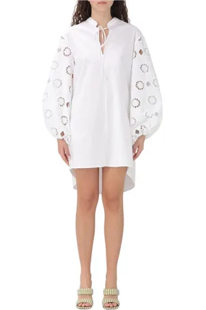 Dondup Kleedjes, Dames, Wit, S, Katoen, Roze Eyelet Sleeve Mini Jurk
