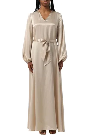 ELEVENTY Kleedjes, Dames, , S, Stijlvolle Zijden Maxi Jurk met Riem