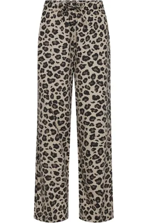Freequent Broeken, Dames, Veelkleurig, S, Linnen, Luipaardprint Hoge Taille Broek