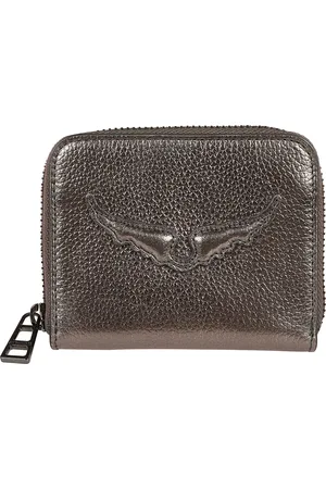 Zadig & Voltaire Accessoires, Dames, Grijs, ONE Size, Leer, Portemonnee van reliëfleer met ritssluiting