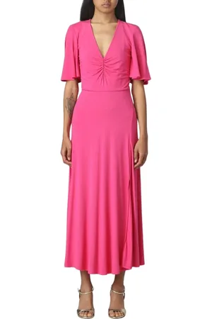 Patrizia Pepe Kleedjes, Dames, Roze, L, Elegante V-hals Midi Jurk Blauw