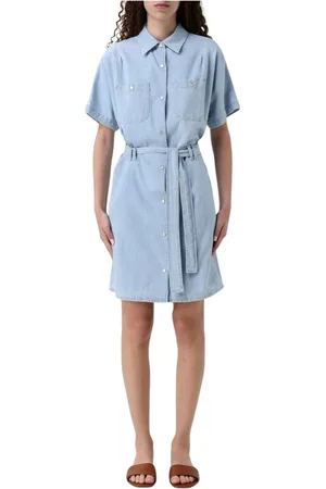 A.P.C. Kleedjes, Dames, Blauw, L, Stijlvolle Midi Jurk met Subtiel Print