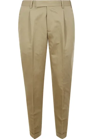 PT Torino Broeken, Heren, , M, Leer, Crème Getailleerde Broek voor Zomerse Stijl