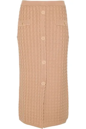 Twin-Set Rokken, Dames, Bruin, L, Bruine Kabeltricot Rok
