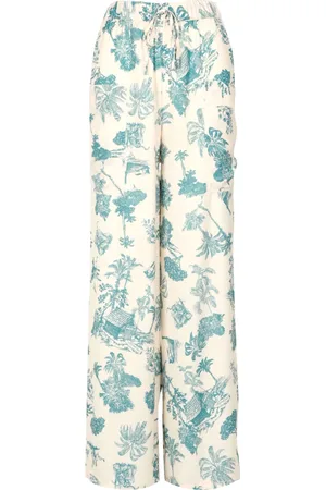 ANIYE BY Broeken, Dames, Blauw, XS, Blauwe trekkoordbroek met all-over print