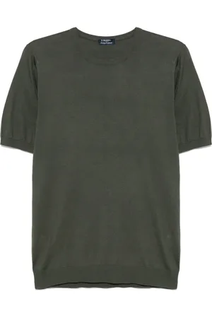 BARBA Tops, Heren, Groen, XL, Luxe Zijden T-shirt Gemaakt in Italië