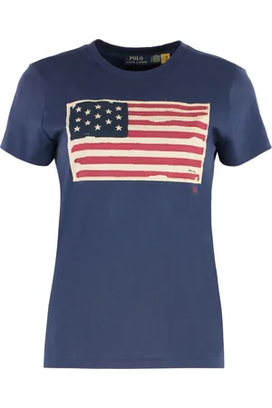 Ralph Lauren Tops, Dames, Blauw, M, Katoen, Geribbelde Katoenen Crew-Neck T-shirt