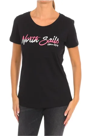 North Sails Tops, Dames, Zwart, M, Katoen, T-shirt met korte mouwen en geribbelde halslijn