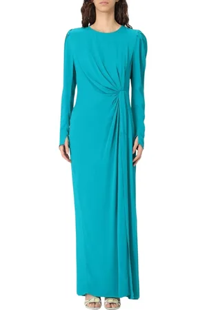 Twin-Set Kleedjes, Dames, Blauw, L, Elegante Smaragd Jurk Vrouw Stijlvol Gelegenheden
