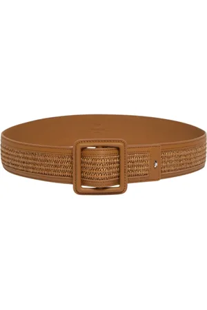 Max Mara Accessoires, Dames, Bruin, M, Raffia riem met leren details