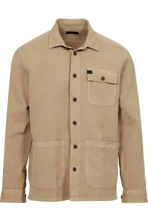FAY Jassen, Heren, Bruin, M, Katoen, Khaki Canvas Shirt met Klassieke Stijl
