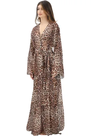 4GIVENESS Kleedjes, Dames, Bruin, S, Luipaardprint Kimono Jurk
