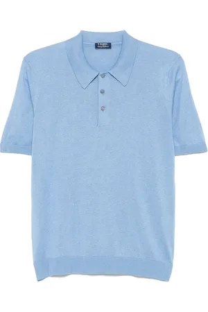 BARBA Tops, Heren, Blauw, M, Luxe Zijden Polo Shirt Gemaakt in Italië