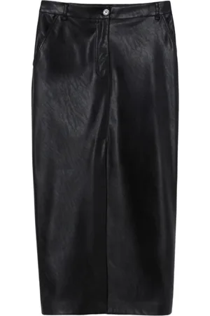 Pinko Rokken, Dames, Zwart, L, Polyester, Zwarte leren midi-rok met voorste split