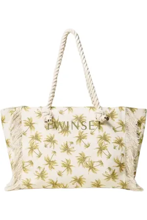 Twin-Set Tassen, Dames, , ONE Size, Katoen, Canvas Shopper Tas met Rafelranden