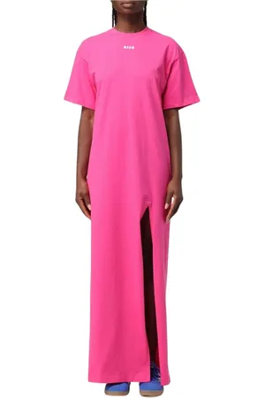 Msgm Kleedjes, Dames, Roze, XS, Katoen, Elegante Jurk met Split