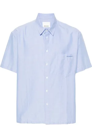 Isabel Marant Overhemden, Heren, Blauw, M, Katoen, Blauw Katoenen Overhemd met Logoborduursel