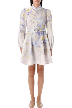 ZIMMERMANN Kleedjes, Dames, Veelkleurig, M, Linnen, Elegante Bloemen Linnen Mini Jurk