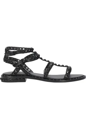 Ash Schoenen, Dames, Zwart, 36 EU, Leer, Studded Zwarte Leren Sandalen met Enkelband