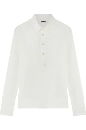 WALES BONNER Tops, Heren, Wit, L, Katoen, Wit Poloshirt met Lange Mouwen