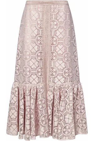 Giambattista Valli Rokken, Dames, Roze, S, Katoen, Roze Maxi Ruche Trim Jurk