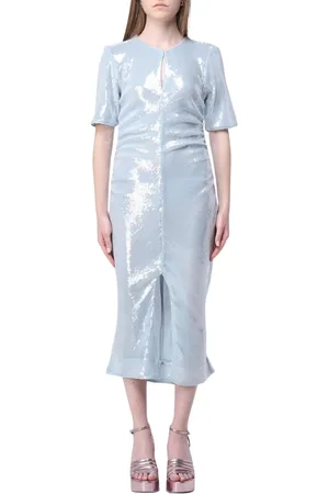 Ganni Kleedjes, Dames, Blauw, M, Pailletten, IJs Paillet Midi Jurk