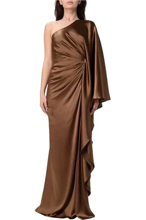 Monot Kleedjes, Dames, Bruin, S, Bruine Mouwloze Midi Jurk