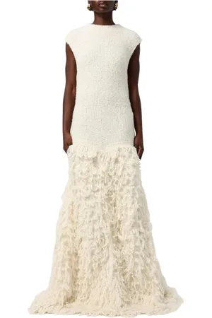 GENNY Kleedjes, Dames, Wit, M, Elegante Gebreide Maxi Jurk