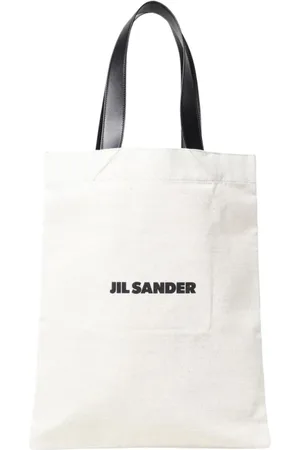 Jil Sander Tassen, Dames, , ONE Size, Leer, Canvas Tote Bag met leren handvatten