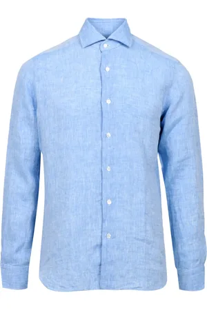 BARBA Overhemden, Heren, Blauw, 3Xl, Linnen, Lichtblauwe Linnen Overhemd Lange Mouwen