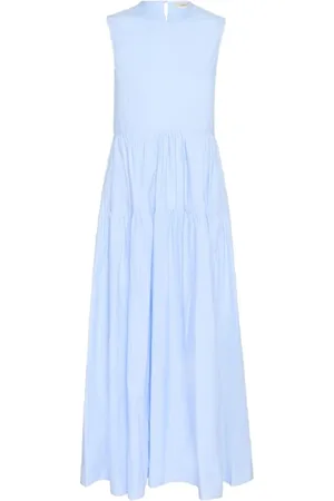 INWEAR Kleedjes, Dames, Blauw, L, Katoen, Eenvoudige Lange Jurk met Gerimpelde Rok