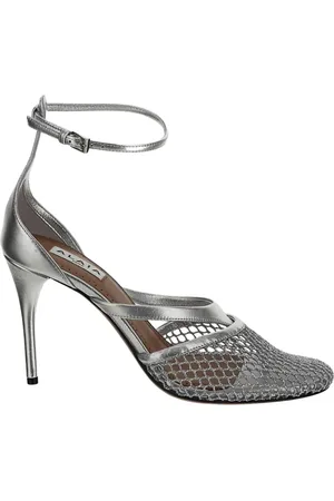 Alaïa Schoenen, Dames, Grijs, 38 EU, Mesh Leren Hoge Hakken Enkelband