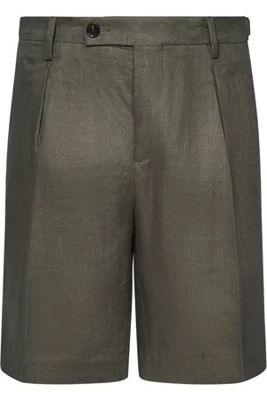 MICHAEL COAL Korte broeken, Heren, Groen, W40, Linnen, Groene Linnen Shorts met Militaire Stijl