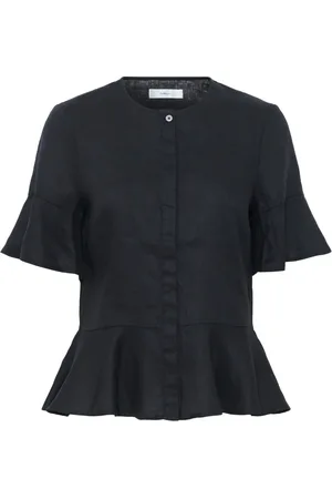 INWEAR Blouses & Shirts, Dames, Zwart, S, Linnen, Zwarte Shirt met Ruches Mouwen