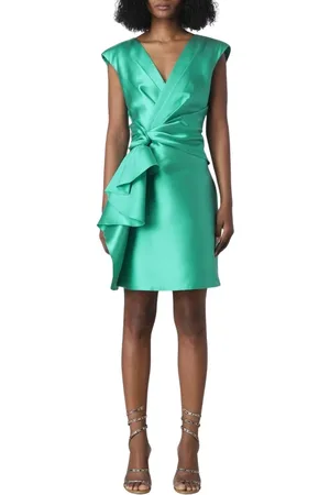 Alberta Ferretti Kleedjes, Dames, Groen, S, Satijn, Groene Satijnen Ruffle Mini Jurk