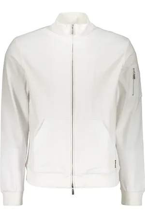 MOORER Sweatshirts & Hoodies, Heren, Wit, L, Geribbelde kraag volledige rits sweatshirt