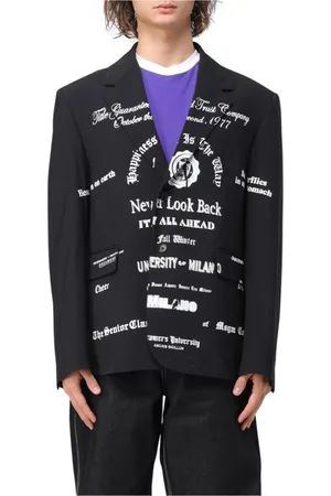 Msgm Jassen, Heren, Zwart, XL, Zwarte Tekst Blazer