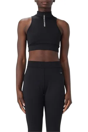 Armani Exchange Tops, Dames, Zwart, L, Polyester, Zwarte Mouwloze Top met Rits Elegante Stijl