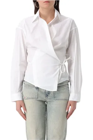 Diesel Blouses & Shirts, Dames, Wit, S, Katoen, Katoenen overhemd met stropdasdetail