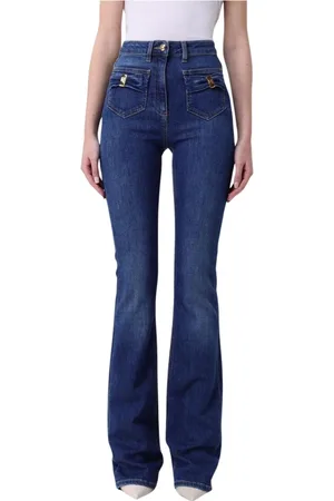 Elisabetta Franchi Jeans, Dames, Blauw, W29, Katoen, Flared High-Waisted Jeans