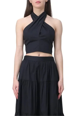 Staud Tops, Dames, Zwart, M, Katoen, Zwarte Haltertop voor Vrouwen