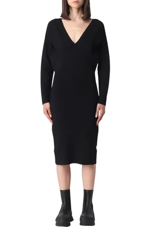 Stella McCartney Kleedjes, Dames, Zwart, S, Midi V-hals Gebreide Jurk