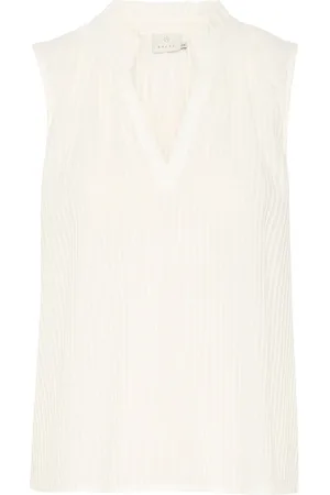 Kaffe Tops, Dames, Wit, M, Katoen, Gestreepte Vrouwelijke Top met V-Hals