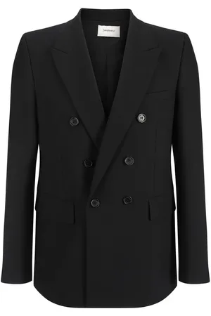 Saint Laurent Jassen, Heren, Zwart, L, Wol, Wollen Blazerjas met Contrasterende Knopen