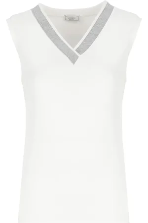 PESERICO SIGN Tops, Dames, Wit, S, Katoen, Witte Katoenen Top met V-Hals