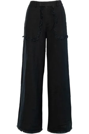 Hest Hést, Broeken, Dames, Zwart, L, Linnen, Zwarte Linnen Broek met Elastische Taille